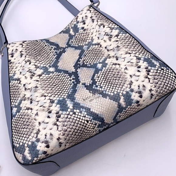 Leila Snake Embossed Medium Triple Compartment Shoulder Bag Muted Blue Multi - Picture 15 of 16